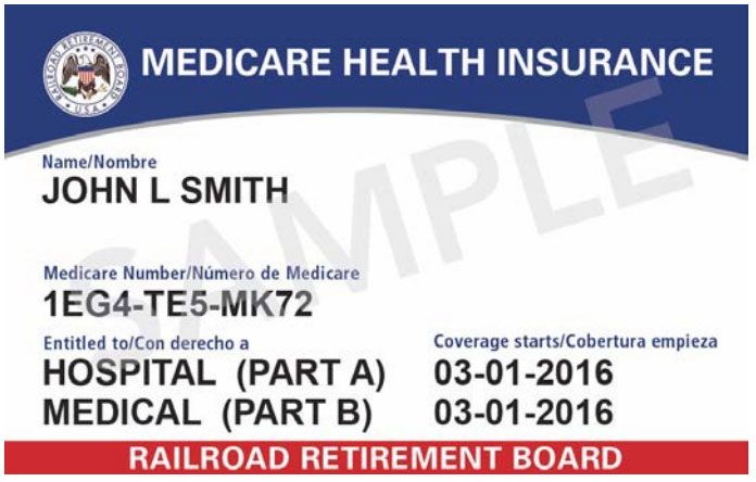 Image of a VALID Railroad Medicare card with alphanumeric ID.